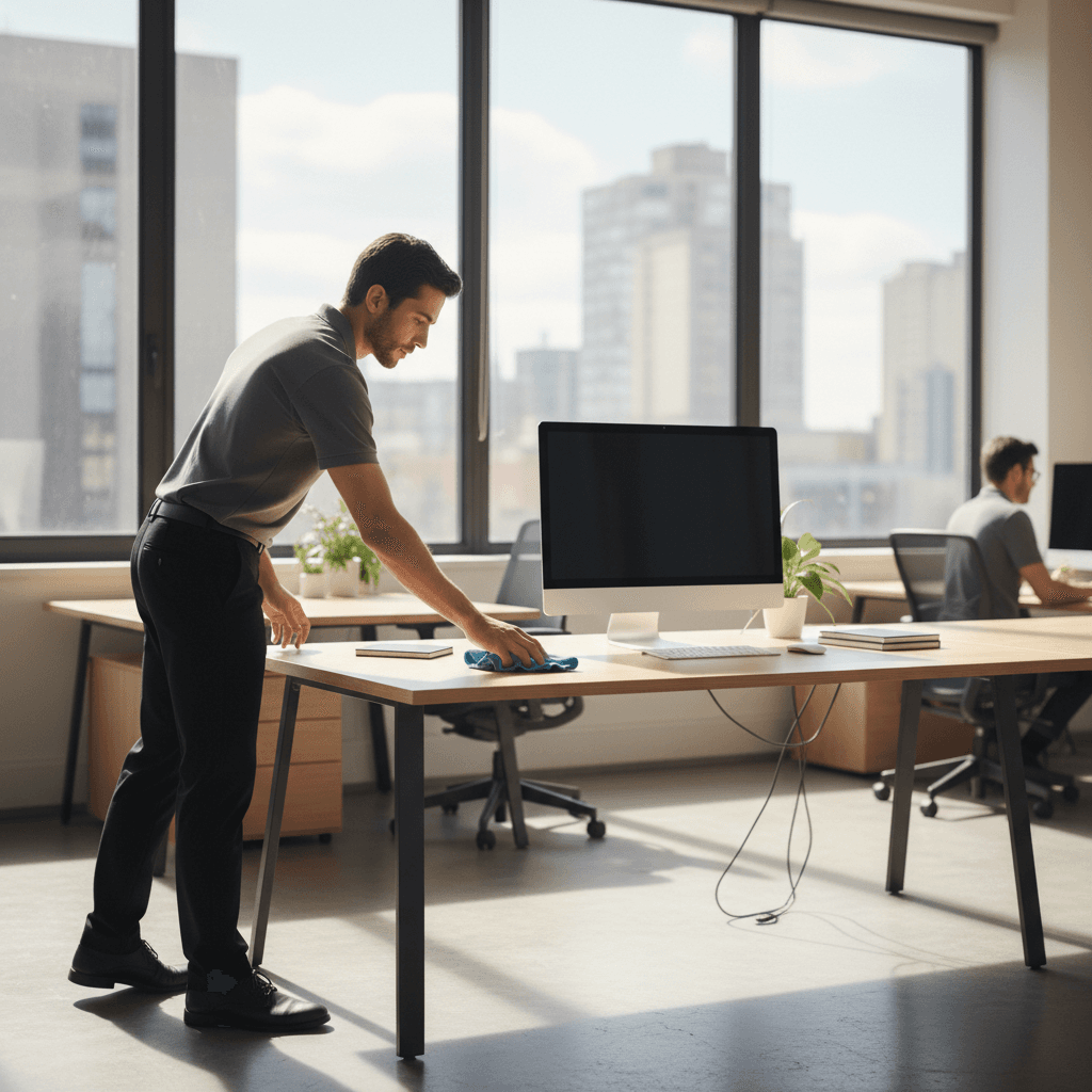 Office cleaning service in progress