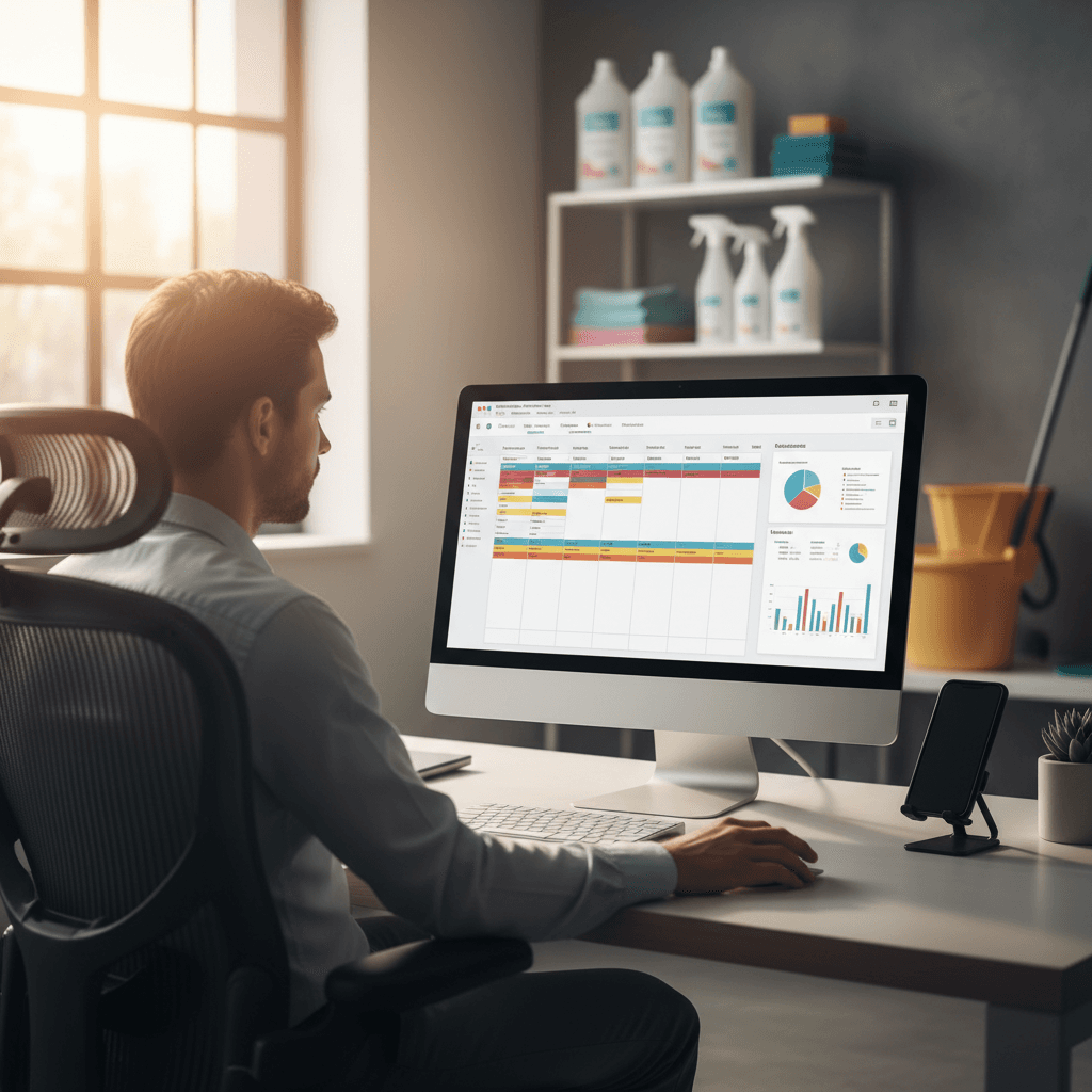 Commercial cleaning franchise owner managing operations using VELCOR's business management systems